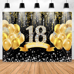 Lofaris Gold Balloons Diamond Black 18Th Birthday Backdrop
