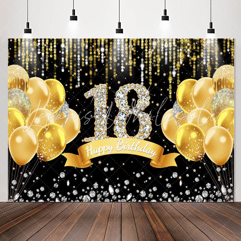 Lofaris Gold Balloons Diamond Black 18Th Birthday Backdrop