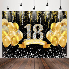 Lofaris Gold Balloons Diamond Black 18Th Birthday Backdrop