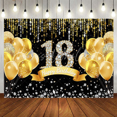 Lofaris Gold Balloons Diamond Black 18Th Birthday Backdrop
