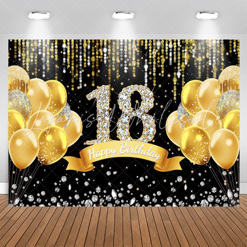 Lofaris Gold Balloons Diamond Black 18Th Birthday Backdrop