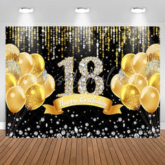Lofaris Gold Balloons Diamond Black 18Th Birthday Backdrop