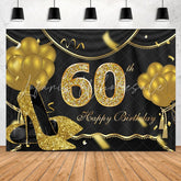 Lofaris Gold Balloons Glitter 60th Happy Birthday Backdrop