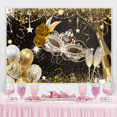 Lofaris Gold Balloons Mask Glitter Happy Birthday Backdorp