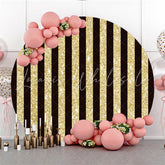 Lofaris Gold Black Stripe Theme Happy Birthday Circle Backdrop