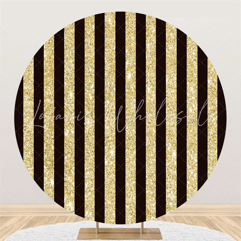 Lofaris Gold Black Stripe Theme Happy Birthday Circle Backdrop