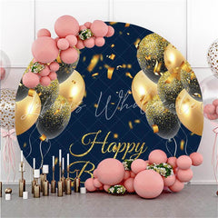Lofaris Gold-Blue Balloons Round Birthday Backdrop For Girl