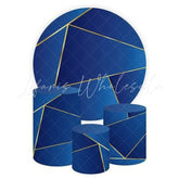Gold Blue Themed Round Backdrop and Cylinders Kit for Events