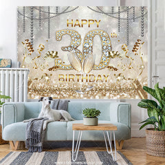 Lofaris Gold Bokeh Diamons Happy 30th Birthday Party Backdrop