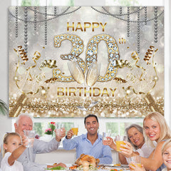 Lofaris Gold Bokeh Diamons Happy 30th Birthday Party Backdrop