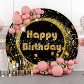 Lofaris Gold Bokeh Glitter Black Round Backdorp For Birthday