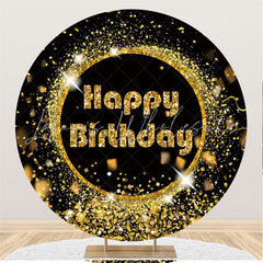 Lofaris Gold Bokeh Glitter Black Round Backdorp For Birthday