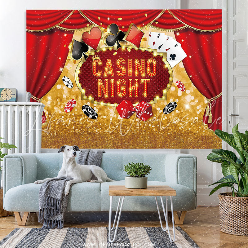 Lofaris Gold Bokeh Glitter Red Curtain Casino Night Backdrop