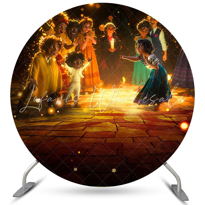 Lofaris Gold Bokeh Night Cartoon Film Round Birthday Backdrop