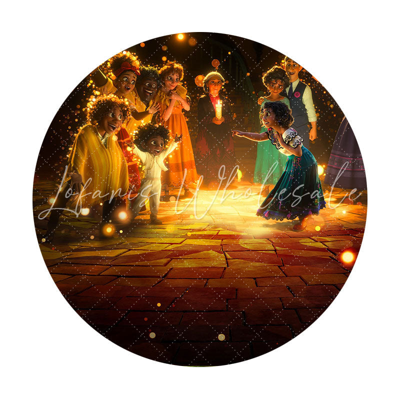 Lofaris Gold Bokeh Night Cartoon Film Round Birthday Backdrop