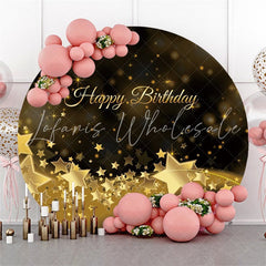 Lofaris Gold Bokeh Star Round Black Happy Birthday Backdrop