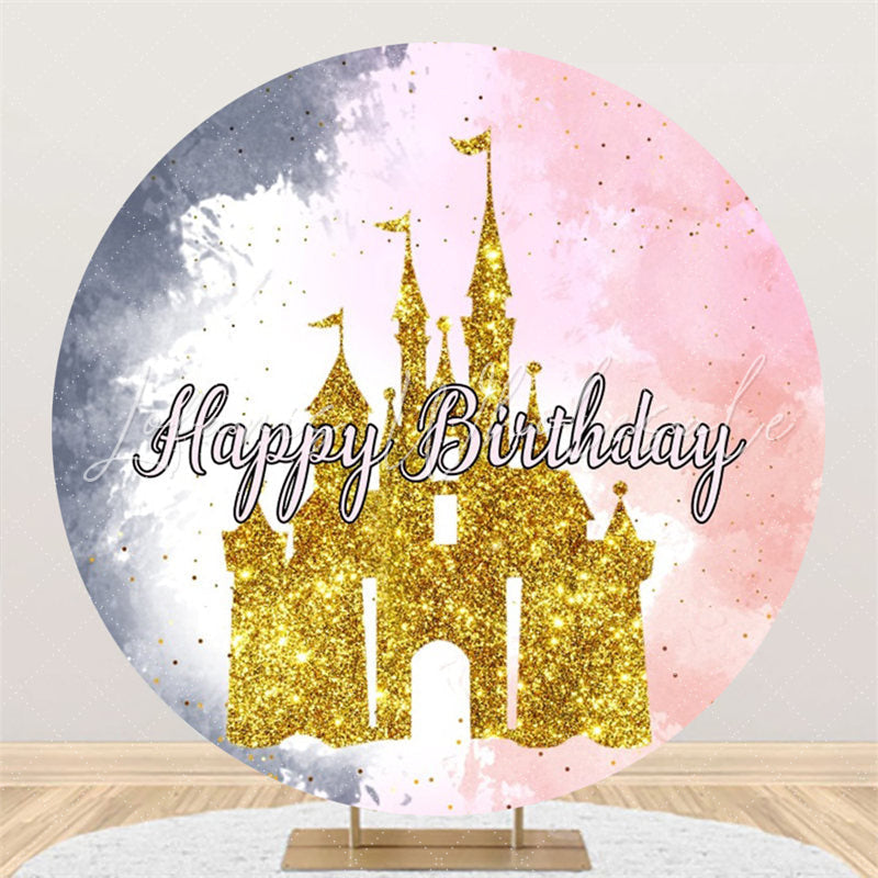Lofaris Gold Castle Pink And Grey Round Birthday Backdrop