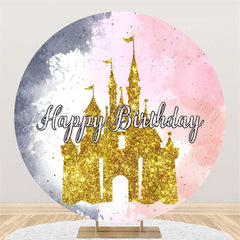 Lofaris Gold Castle Pink And Grey Round Birthday Backdrop
