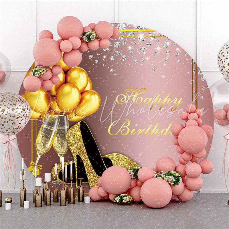 Lofaris Gold Circle Rose Highheel Balloon Birthday Backdrop