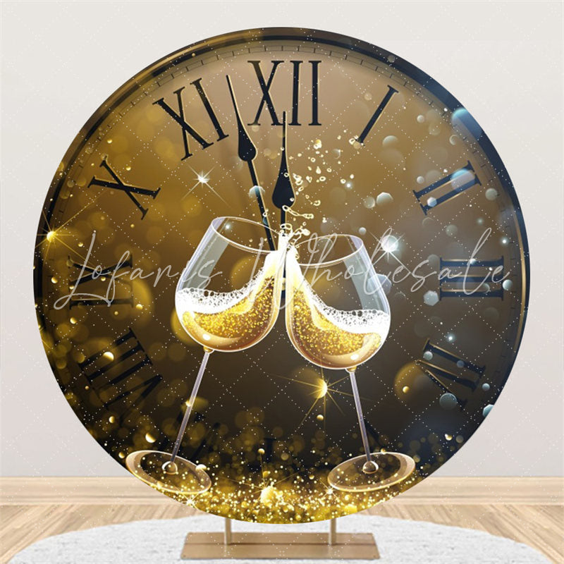 Lofaris Gold Clock Bokeh Champagne Round New Year Backdrop