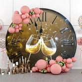Lofaris Gold Clock Bokeh Champagne Round New Year Backdrop