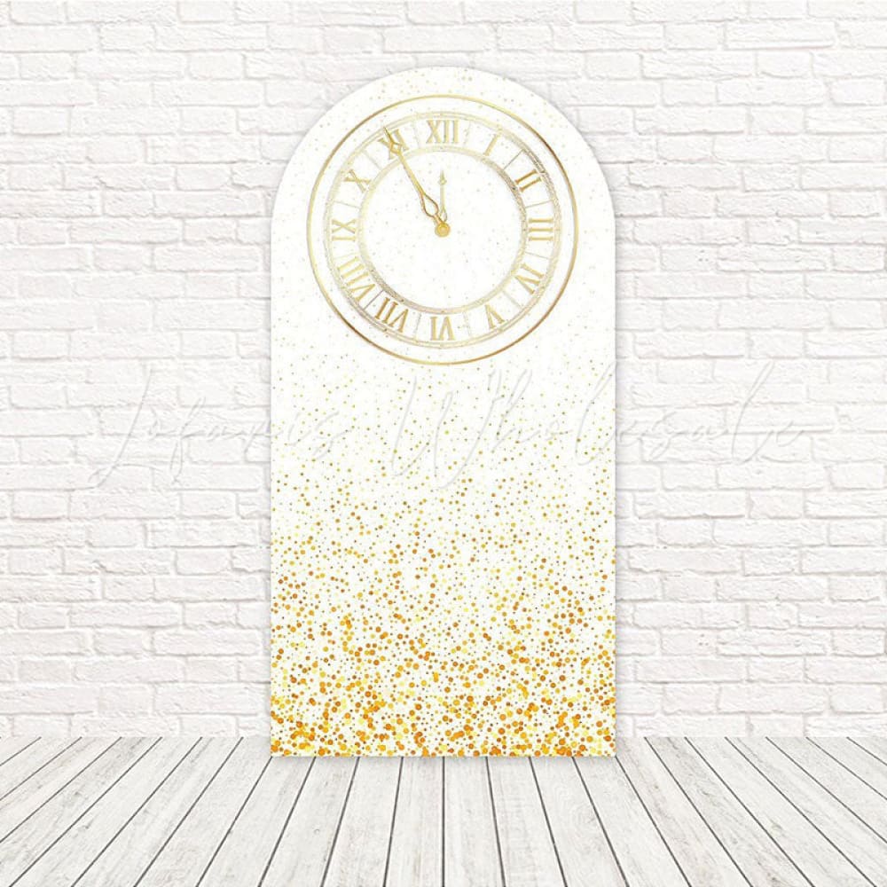 Gold Clock New Year Eve Arch Backdrop For Countdown Celebration