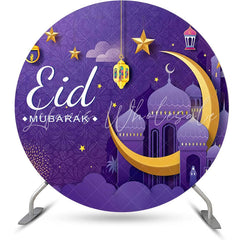 Lofaris Gold Crescent Purple Star Round Eid Mubarak Backdrop