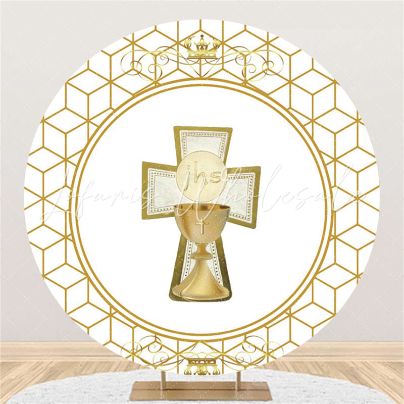 Lofaris Gold Crown And Abstract Lines Round Baby Shower Backdrop