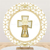 Lofaris Gold Crown And Abstract Lines Round Baby Shower Backdrop