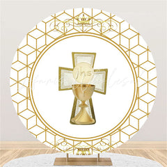 Lofaris Gold Crown And Abstract Lines Round Baby Shower Backdrop