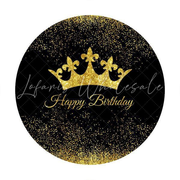 Lofaris Gold Crown And Black Circle Happy Birthday Backdrop