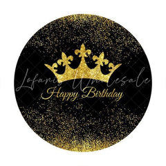 Lofaris Gold Crown And Black Circle Happy Birthday Backdrop