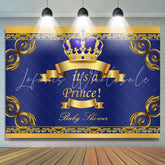 Lofaris Gold Crown And Blue Little Prince Baby Shower Backdrop