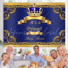 Lofaris Gold Crown And Blue Little Prince Baby Shower Backdrop