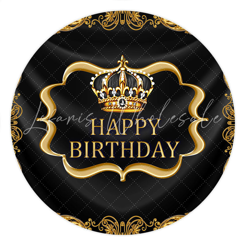 Lofaris Gold Crown And Diamonds Black Happy Birthday Round Backdrop