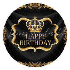 Lofaris Gold Crown And Diamonds Black Happy Birthday Round Backdrop