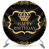 Lofaris Gold Crown And Diamonds Black Happy Birthday Round Backdrop