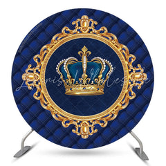 Lofaris Gold Crown Blue Girl Birthday Party Round Backdrop