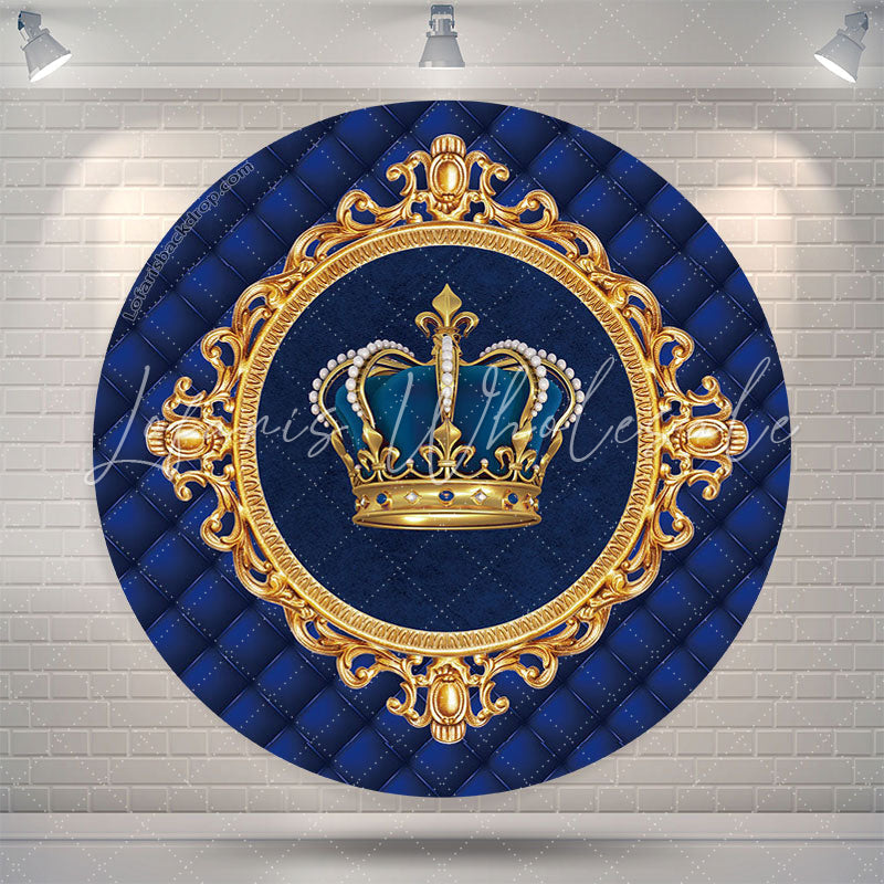 Lofaris Gold Crown Blue Girl Birthday Party Round Backdrop