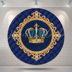 Lofaris Gold Crown Blue Girl Birthday Party Round Backdrop