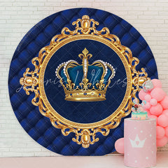 Lofaris Gold Crown Blue Girl Birthday Party Round Backdrop