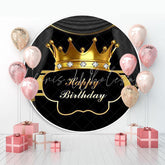 Lofaris Gold Crown Diamonds Black Round Happy Birthday Backdrop