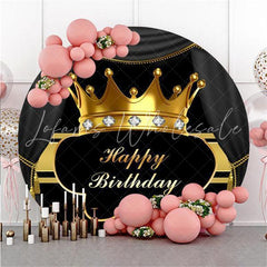 Lofaris Gold Crown Diamonds Black Round Happy Birthday Backdrop