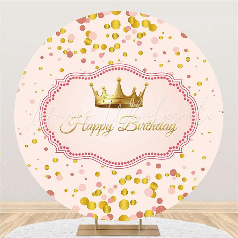 Lofaris Gold Crown Pink Circle Happy Birthday Party Backdrop