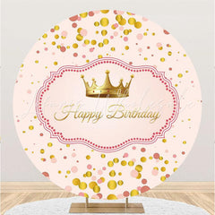 Lofaris Gold Crown Pink Circle Happy Birthday Party Backdrop