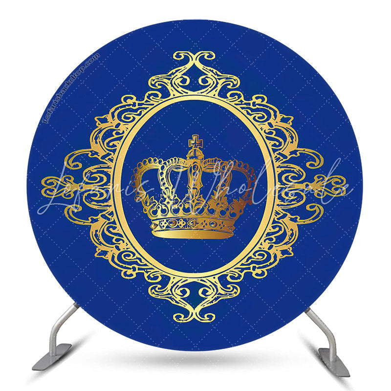 Lofaris Gold Crown Royal Blue Birthday Party Round Backdrop