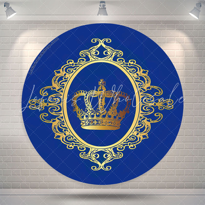Lofaris Gold Crown Royal Blue Birthday Party Round Backdrop