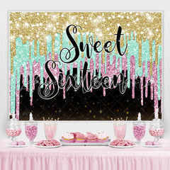 Lofaris Gold Cyan and Pink Sweet Sixteen Birthday Backdrop