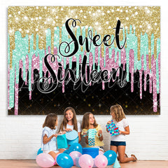 Lofaris Gold Cyan and Pink Sweet Sixteen Birthday Backdrop