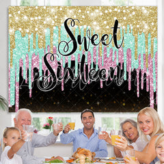 Lofaris Gold Cyan and Pink Sweet Sixteen Birthday Backdrop